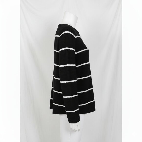 Chico's Women's Black and White Striped Waffle Knit Crewneck Sweater M - Picture 4 of 13